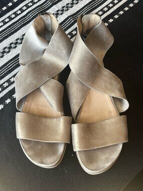 Eileen Fisher Metallic Crisscross Suede Sandals